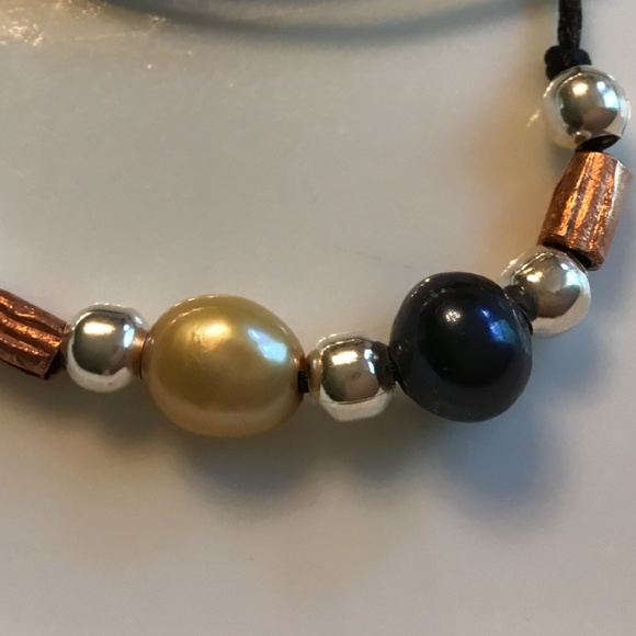 ARTISAN Golden Baroque And Black Pearls with Copper Black Satin 28” Necklace - Picture 3 of 4